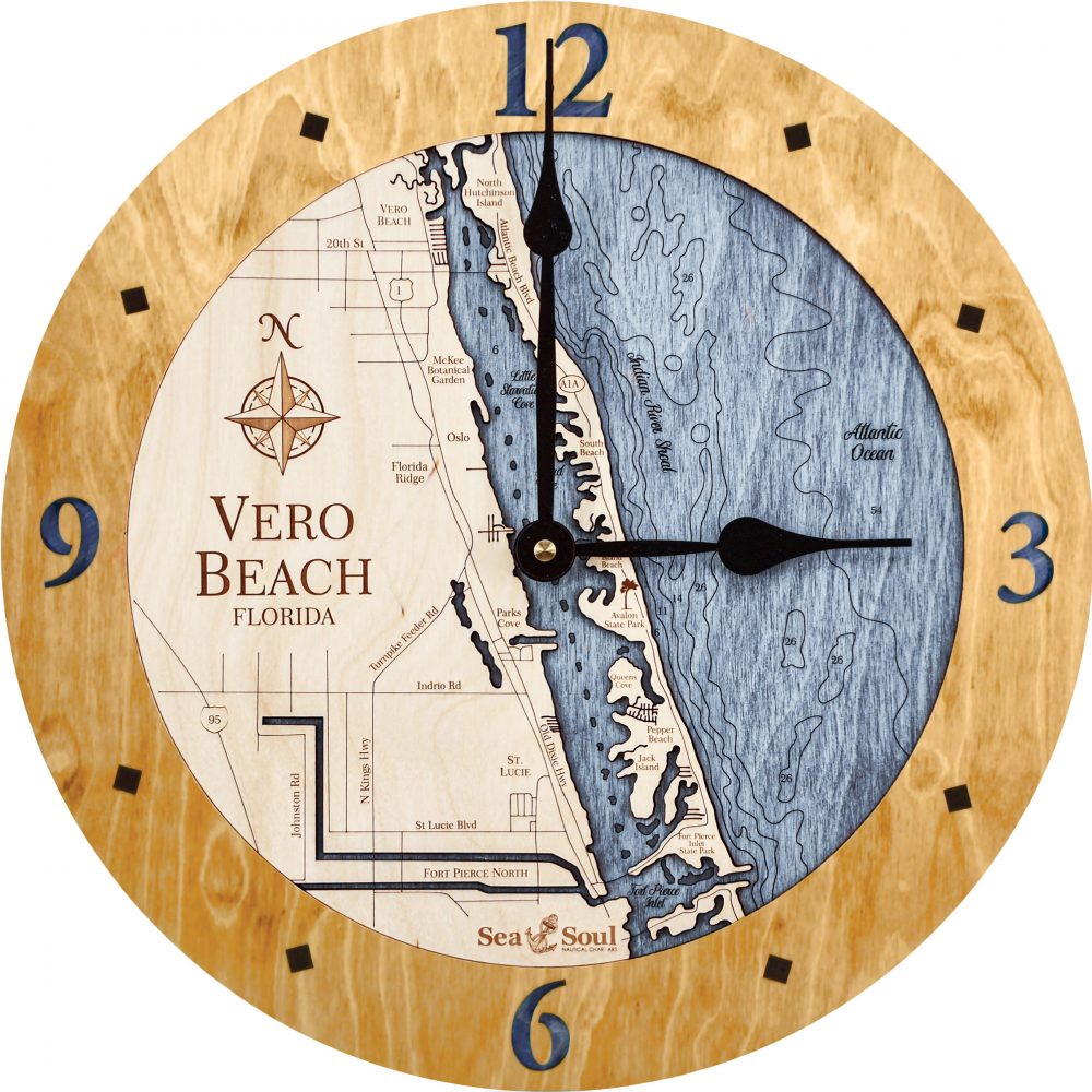 Vero Beach Nautical Clock Honey Accent with Deep Blue Water Product Shot