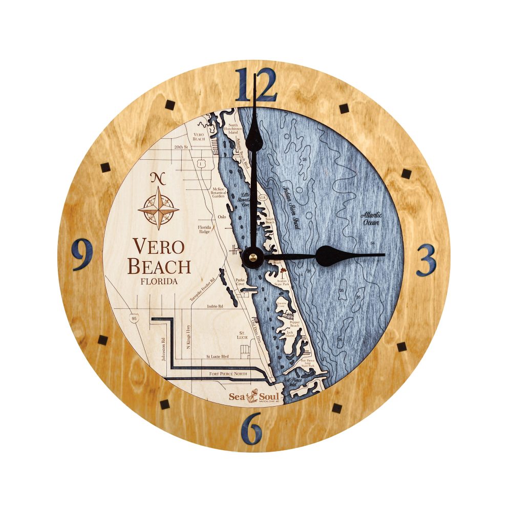 Vero Beach Nautical Clock Honey Accent with Deep Blue Water