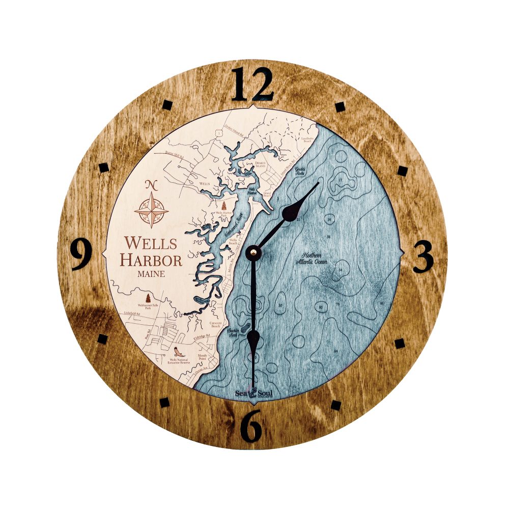 Wells Harbor Nautical Clock Americana Accent with Blue Green Water