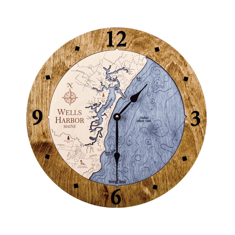 Wells Harbor Nautical Clock Americana Accent with Deep Blue Water