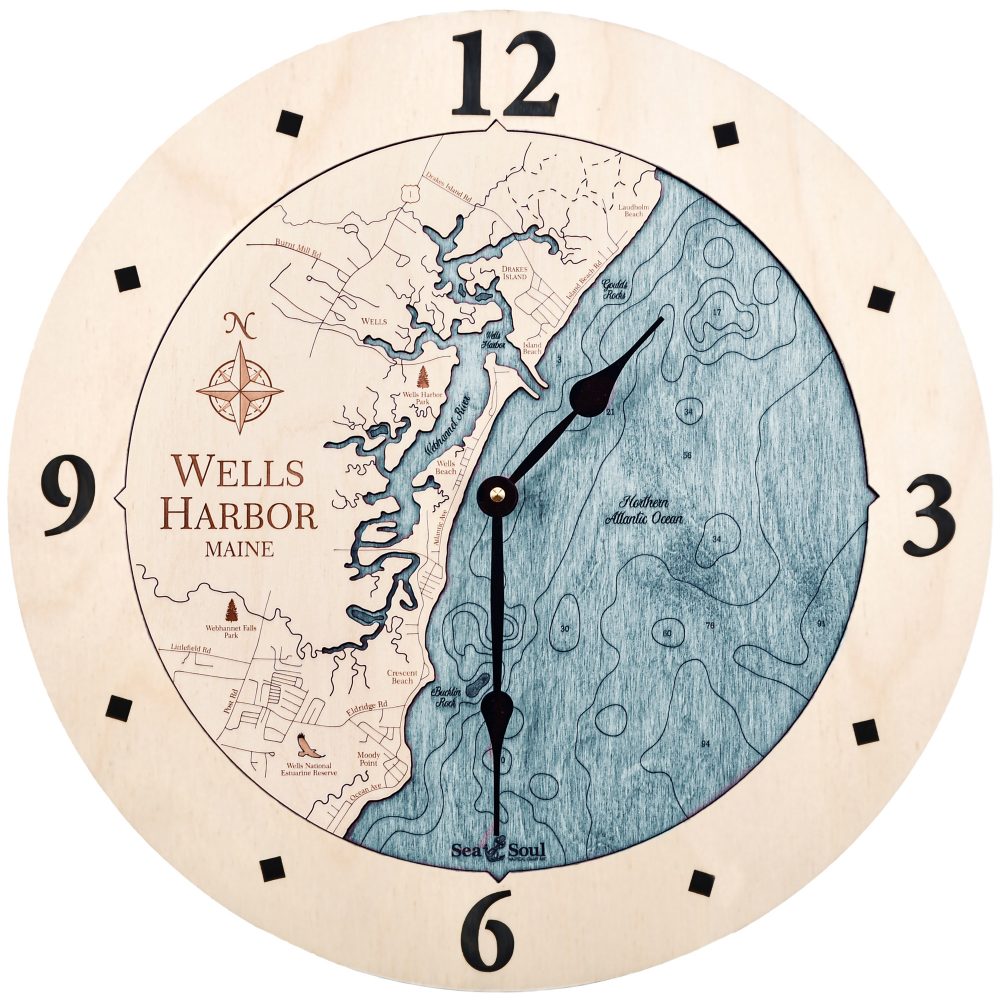 Wells Harbor Nautical Clock Birch Accent with Blue Green Water Product Shot