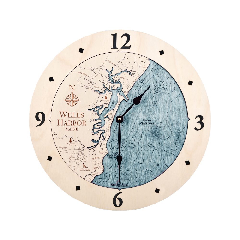 Wells Harbor Nautical Clock Birch Accent with Blue Green Water