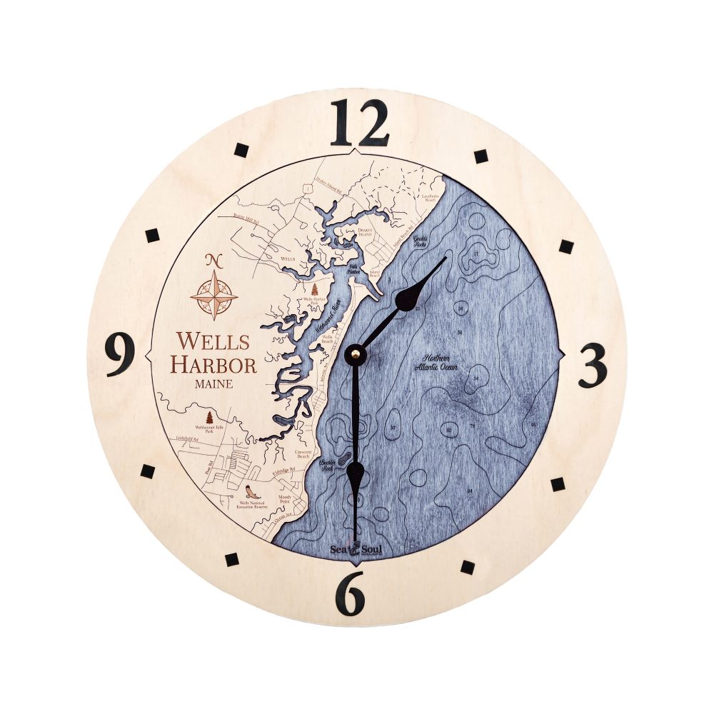 Wells Harbor Nautical Clock Birch Accent with Deep Blue Water