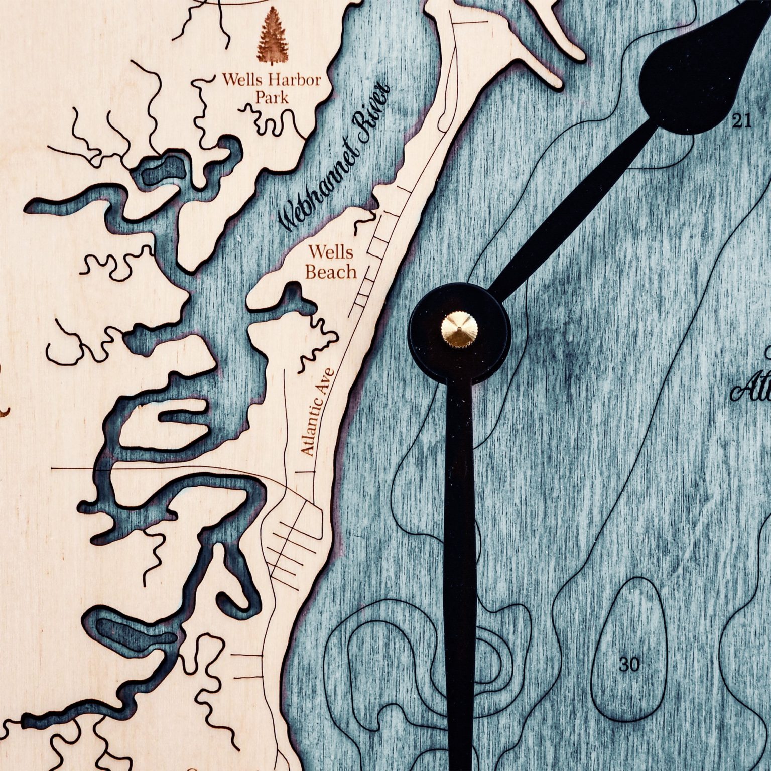 36" Wells Harbor Nautical Map Clock Sea and Soul Charts