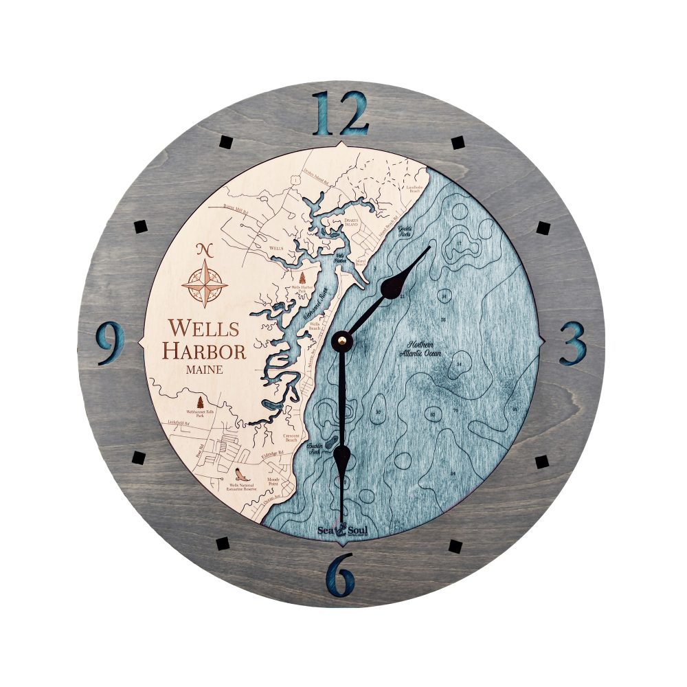 Wells Harbor Nautical Clock Birch Accent with Blue Green Water