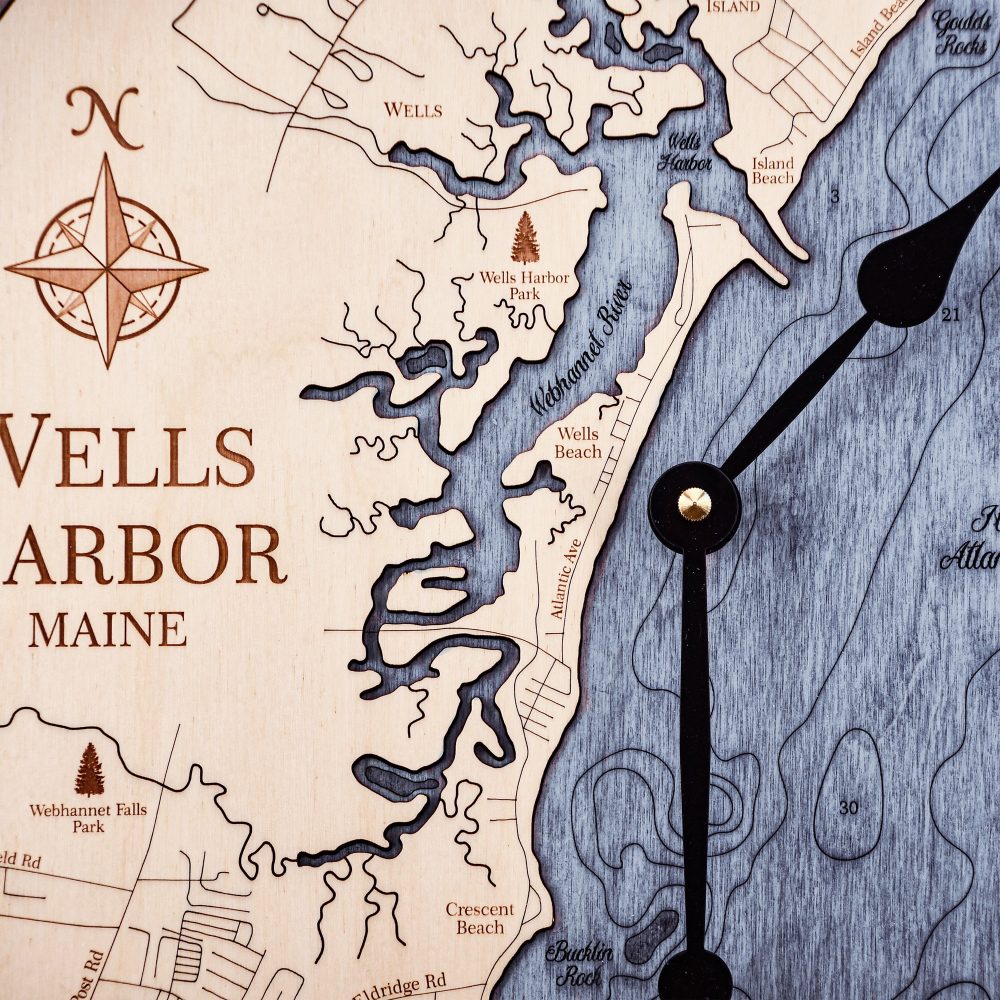 Wells Harbor Nautical Clock Birch Accent with Deep Blue Water Detail Shot 1
