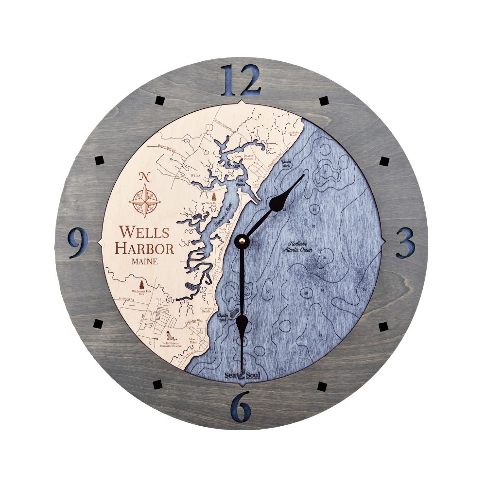 Wells Harbor Nautical Clock Birch Accent with Deep Blue Water