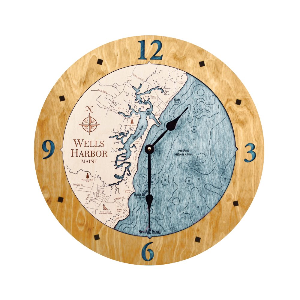 Wells Harbor Nautical Clock Honey Accent with Blue Green Water