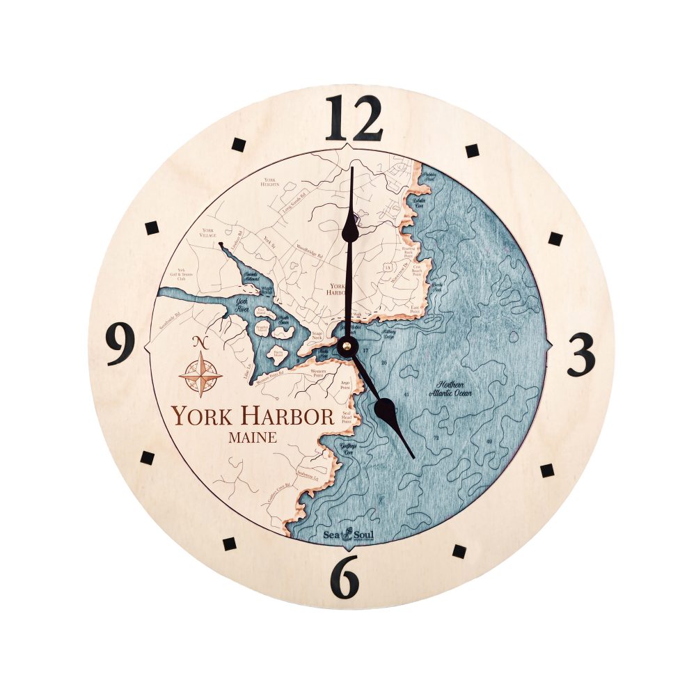 York Harbor Nautical Clock Birch Accent with Blue Green Water