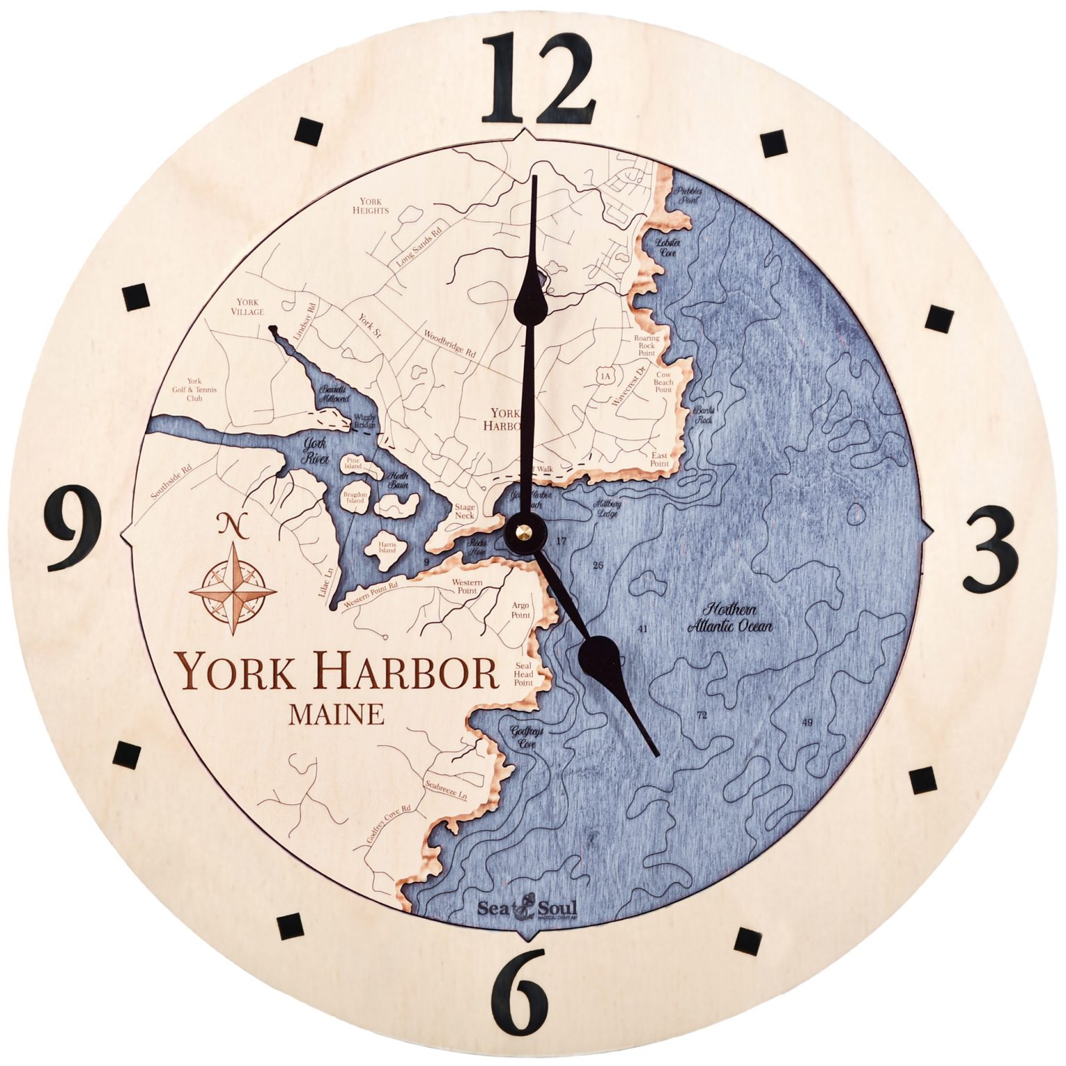 12" York Harbor Nautical Map Clock Sea and Soul Charts