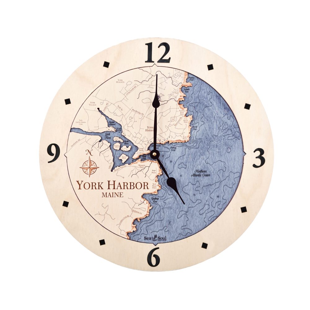 York Harbor Nautical Clock Birch Accent with Deep Blue Water