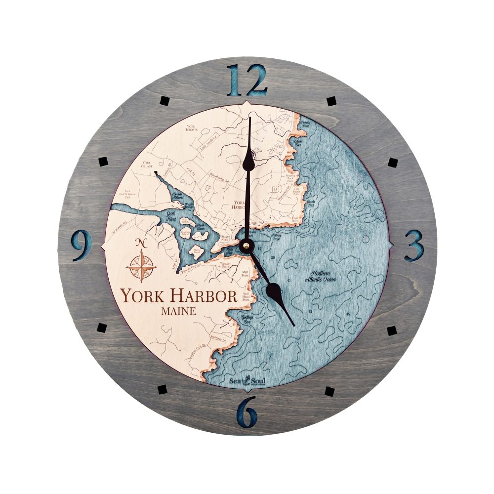 York Harbor Nautical Clock Driftwood Accent with Blue Green Water