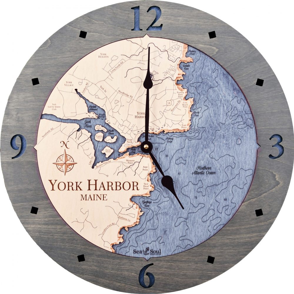 York Harbor Nautical Clock Driftwood Accent with Deep Blue Water Product Shot