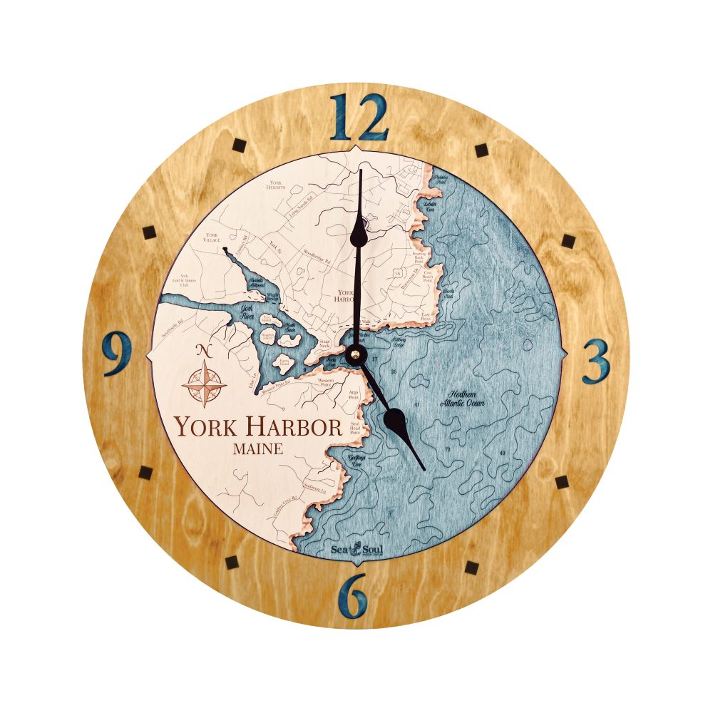 York Harbor Nautical Clock Honey Accent with Blue Green Water
