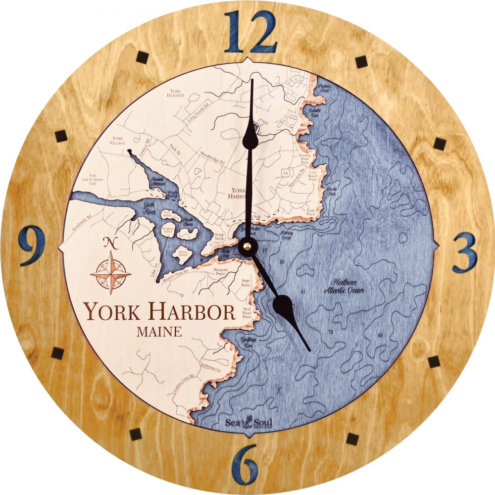 York Harbor Nautical Clock Honey Accent with Deep Blue Water Product Shot