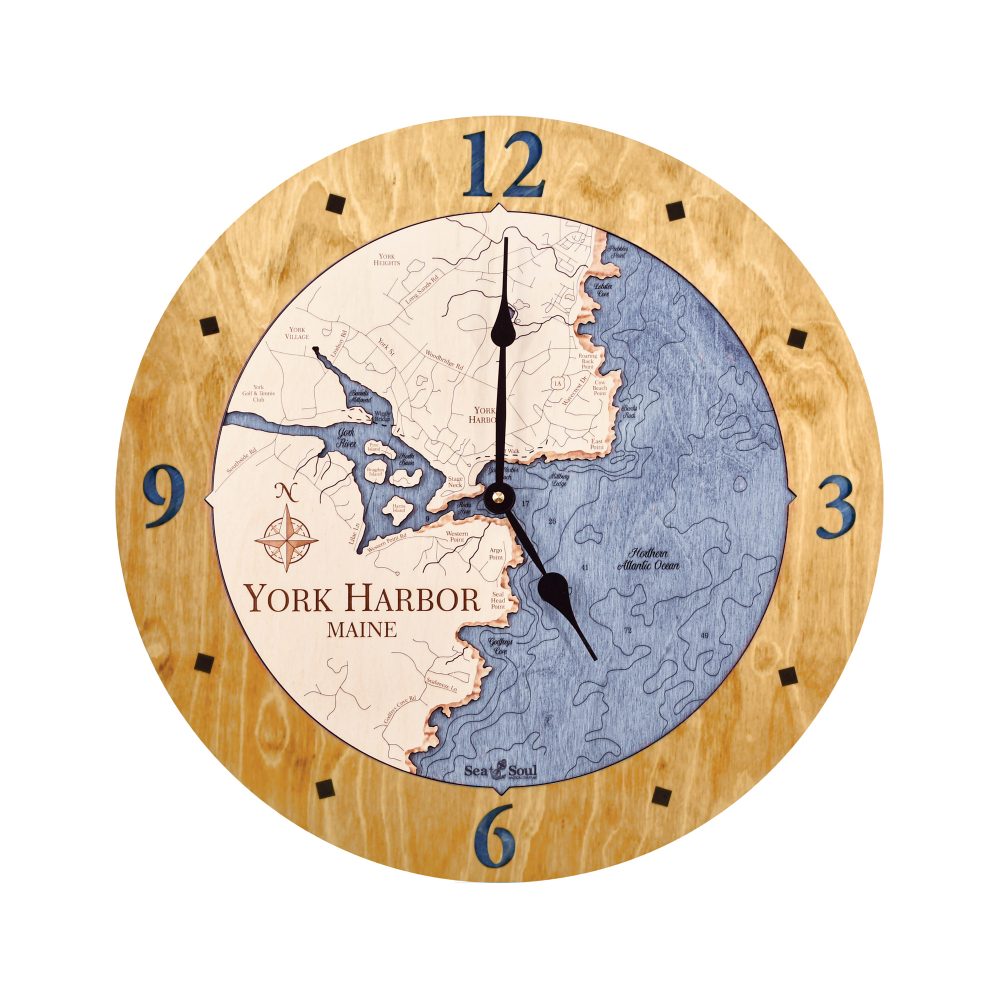 York Harbor Nautical Clock Honey Accent with Deep Blue Water