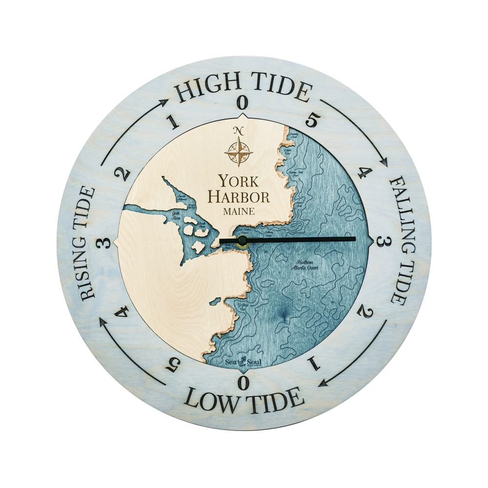 York Harbor Tide Clock Bleach Blue Accent with Blue Green Water