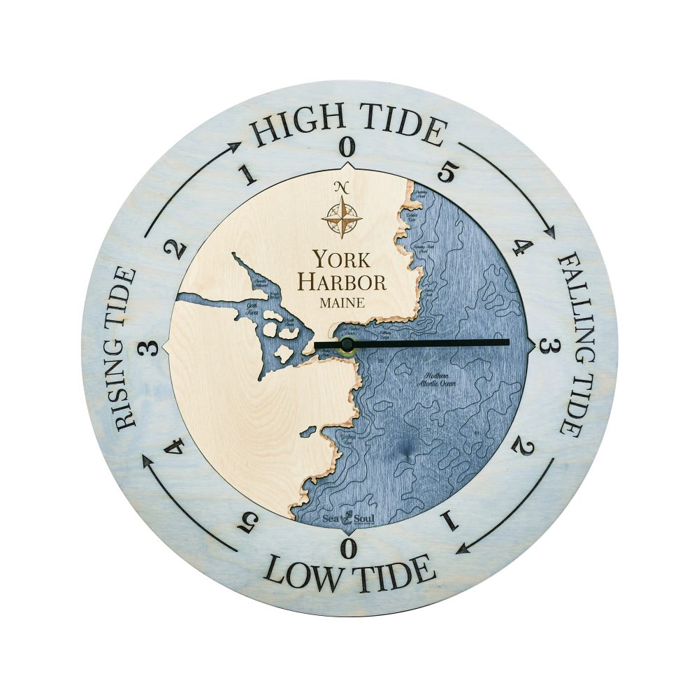 York Harbor Tide Clock Bleach Blue Accent with Deep Blue Water