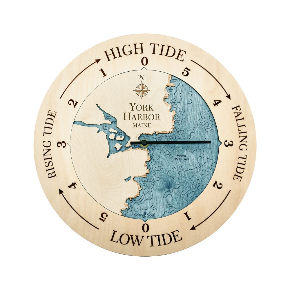 York Harbor Tide Clock Birch Accent with Blue Green Water