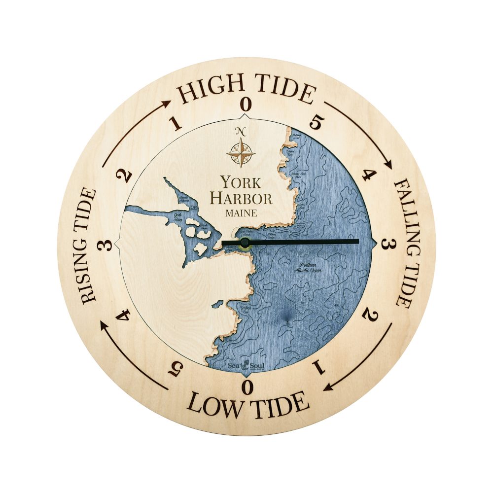 York Harbor Tide Clock Birch Accent with Deep Blue Water