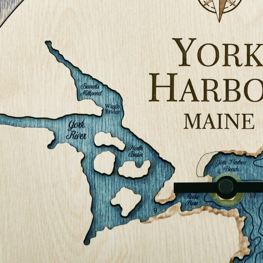 York Harbor Tide Clock Driftwood Accent with Blue Green Water Detail Shot 3