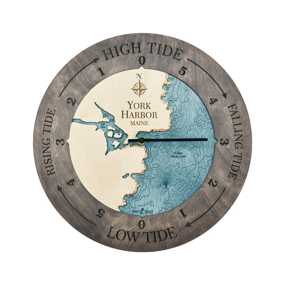 York Harbor Tide Clock Driftwood Accent with Blue Green Water