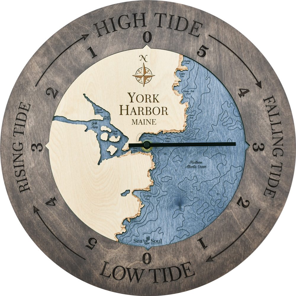 York Harbor Tide Clock Driftwood Accent with Deep Blue Water Product Shot