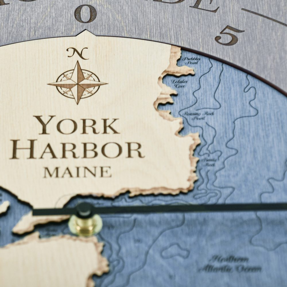 York Harbor Tide Clock Driftwood Accent with Deep Blue Water Detail Shot 2