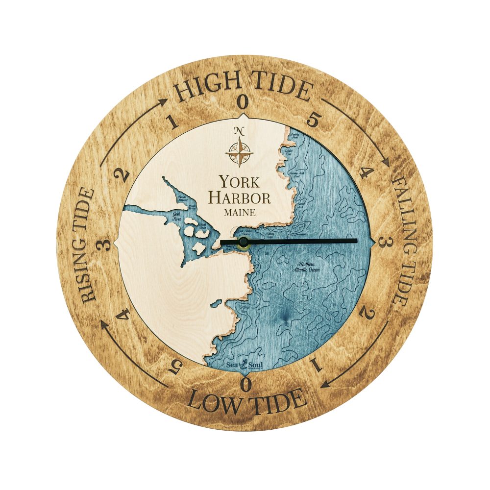 York Harbor Tide Clock Honey Accent with Blue Green Water