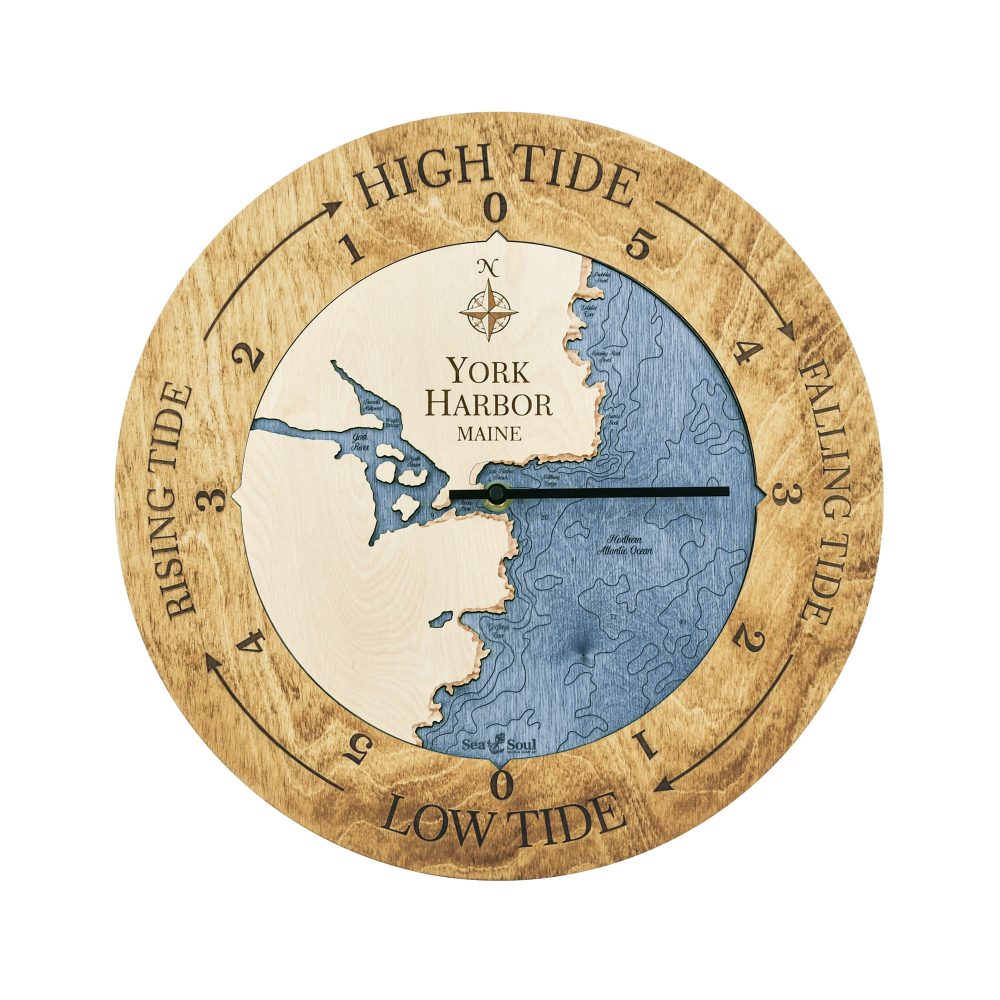 York Harbor Tide Clock Honey Accent with Deep Blue Water