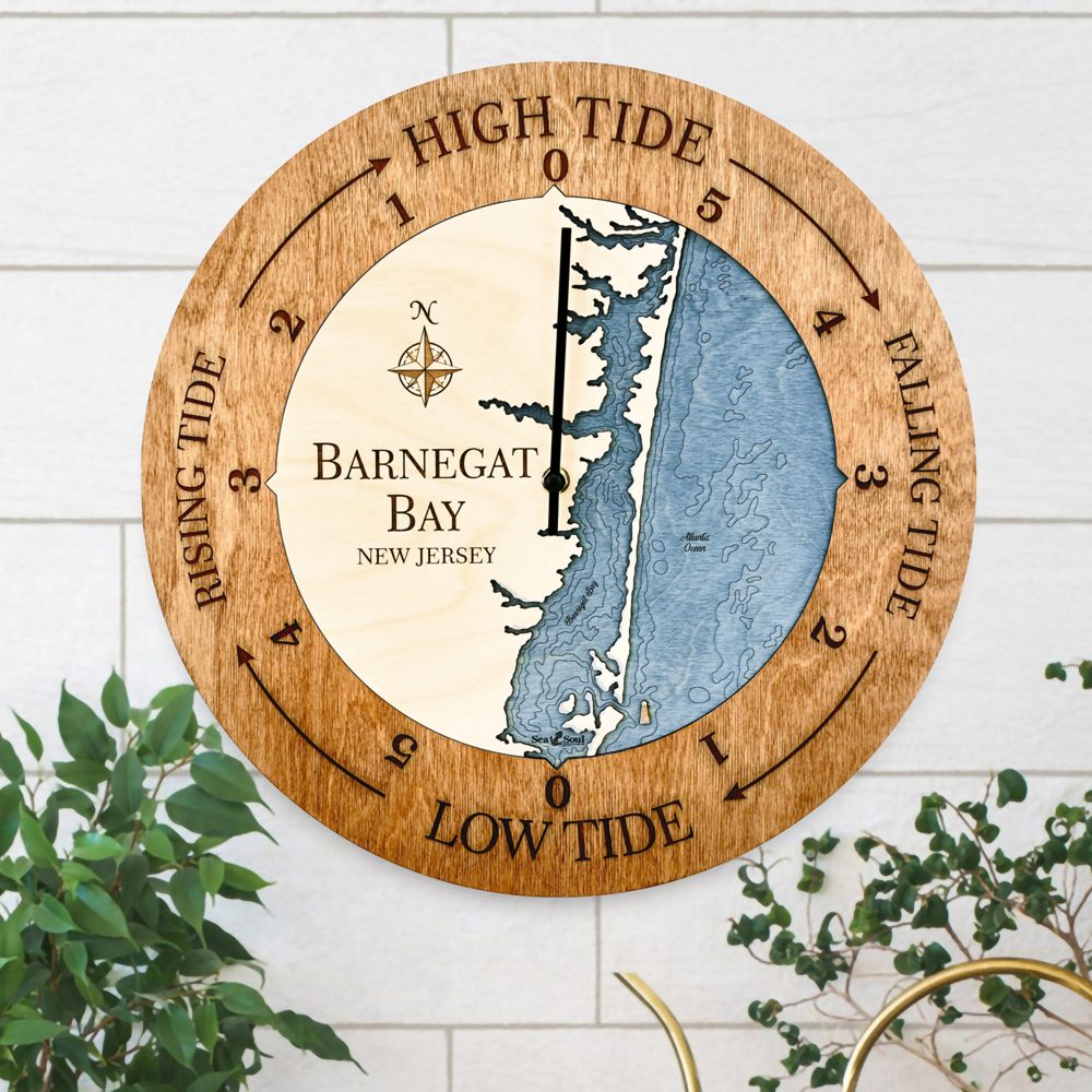 Barnegat Bay Tide Clock Americana Accent with Deep Blue Water Hanging on Wall
