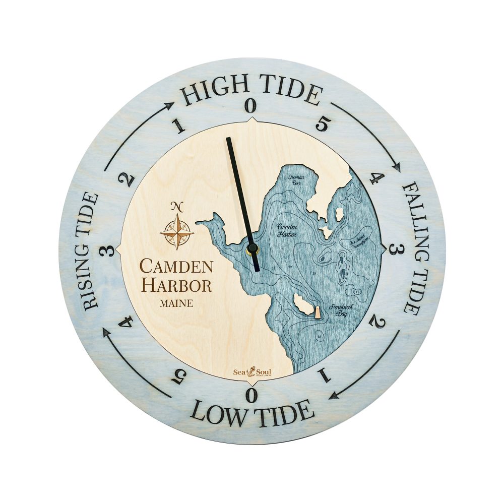 Camden Harbor Tide Clock Bleach Blue Accent with Blue Green Water