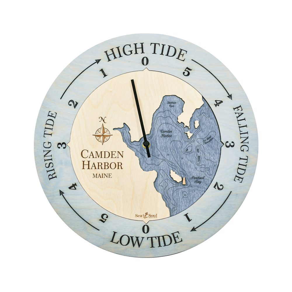 Camden Harbor Tide Clock Bleach Blue Accent with Deep Blue Water