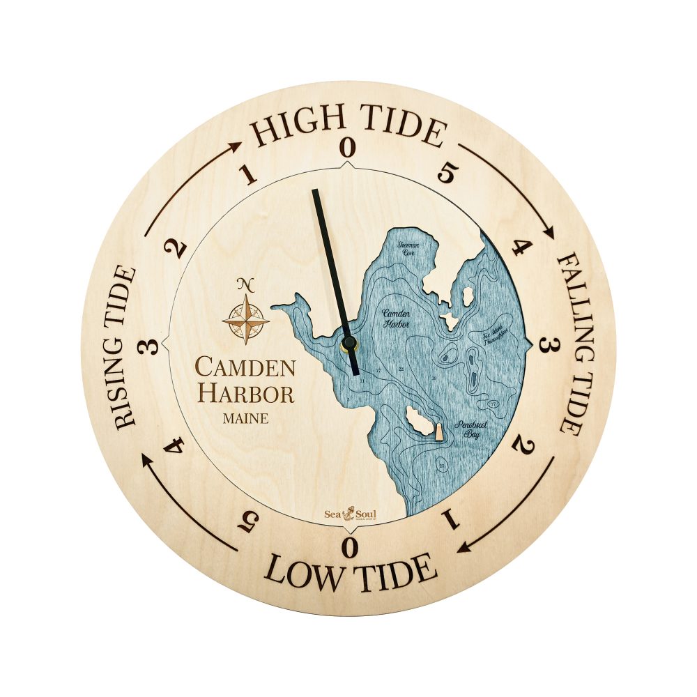 Camden Harbor Tide Clock Birch Accent with Blue Green Water
