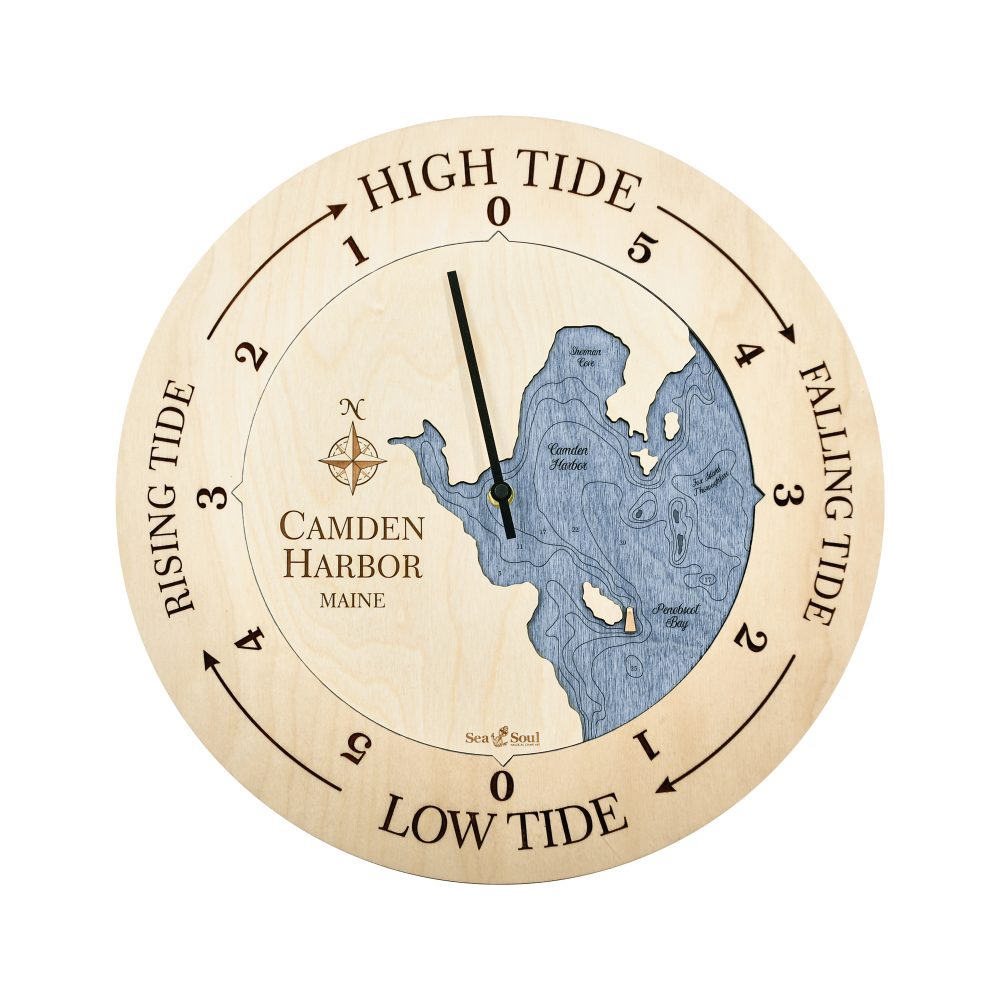 Camden Harbor Tide Clock Birch Accent with Deep Blue Water