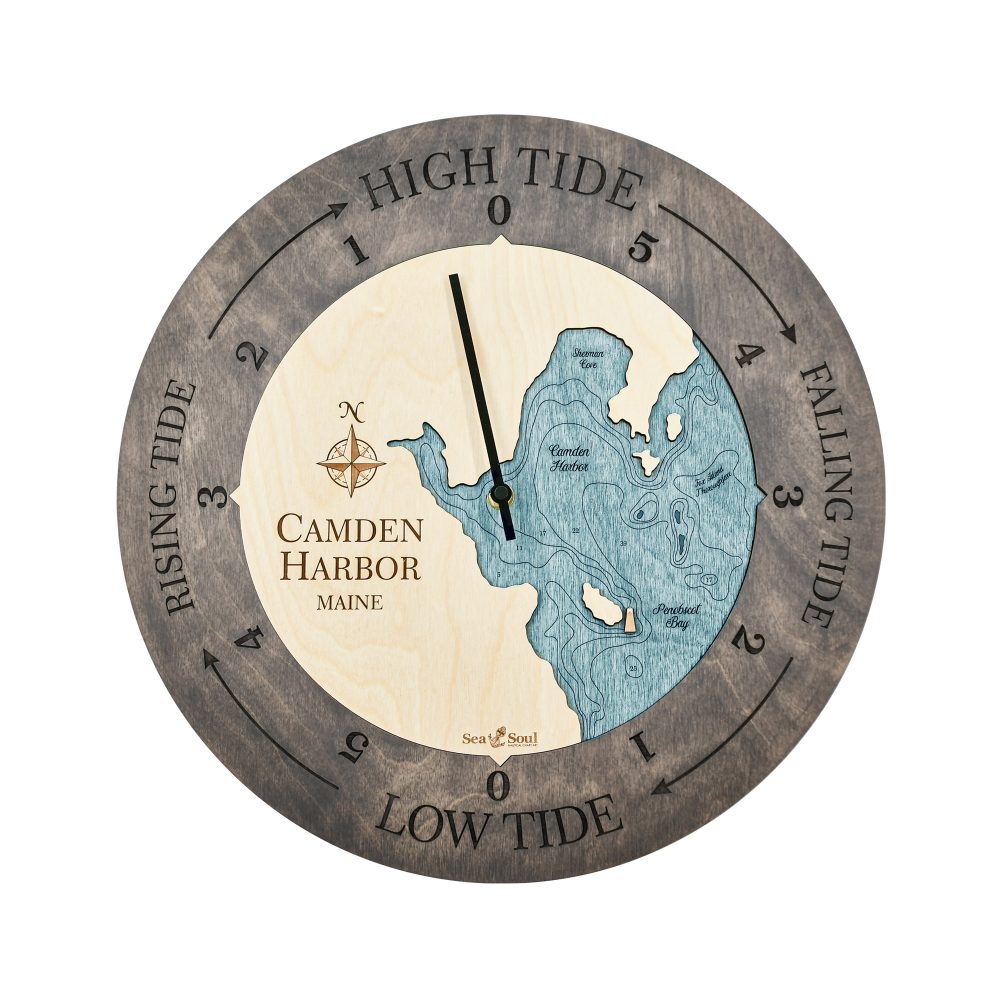 Camden Harbor Tide Clock Driftwood Accent with Blue Green Water