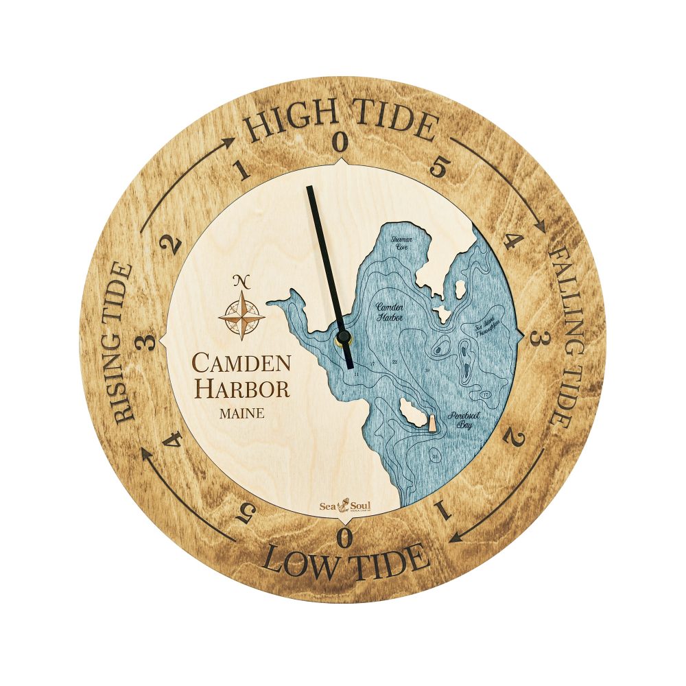 Camden Harbor Tide Clock Honey Accent with Blue Green Water