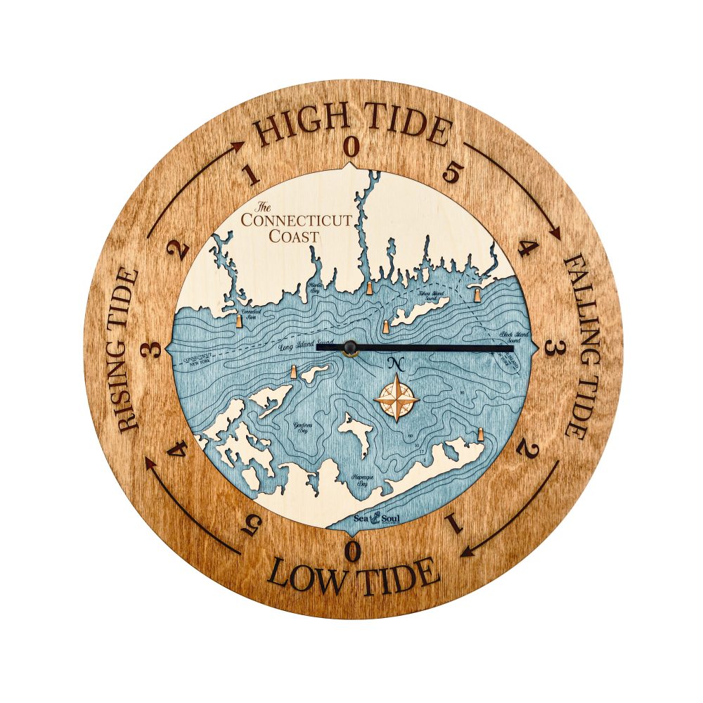 Connecticut Coast Tide Clock Americana Accent with Blue Green Water