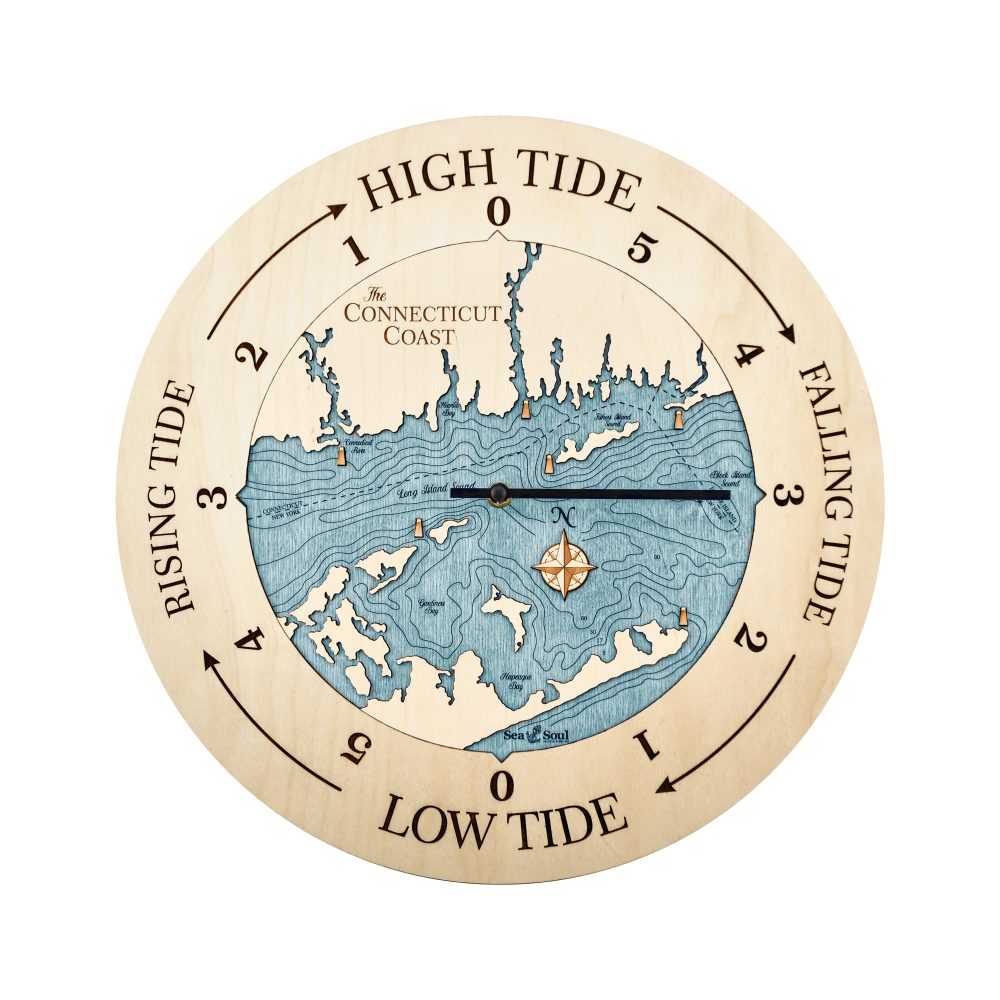Connecticut Coast Tide Clock Birch Accent with Blue Green Water
