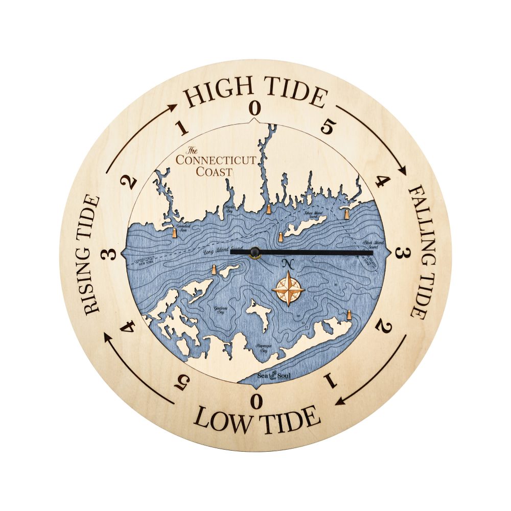 Connecticut Coast Tide Clock Birch Accent with Deep Blue Water