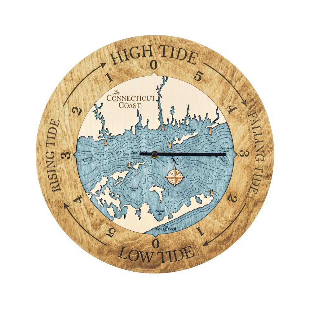 Connecticut Coast Tide Clock Honey Accent with Blue Green Water