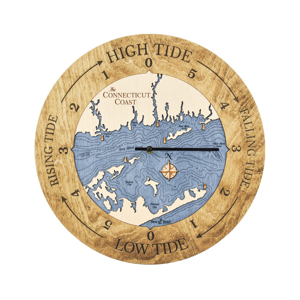 Connecticut Coast Tide Clock Honey Accent with Deep Blue Water