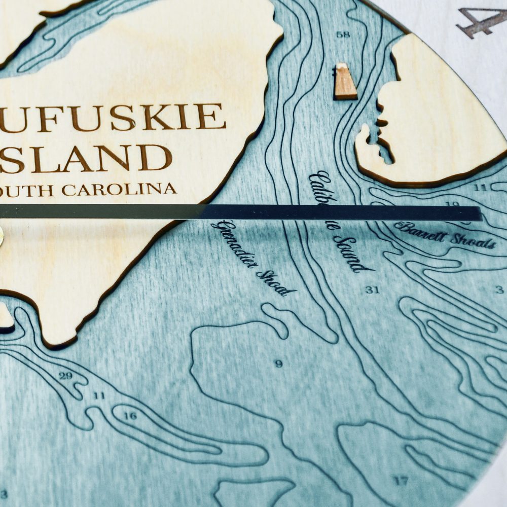 Daufuskie Island Tide Clock Bleach Blue Accent with Blue Green Water Detail Shot 1
