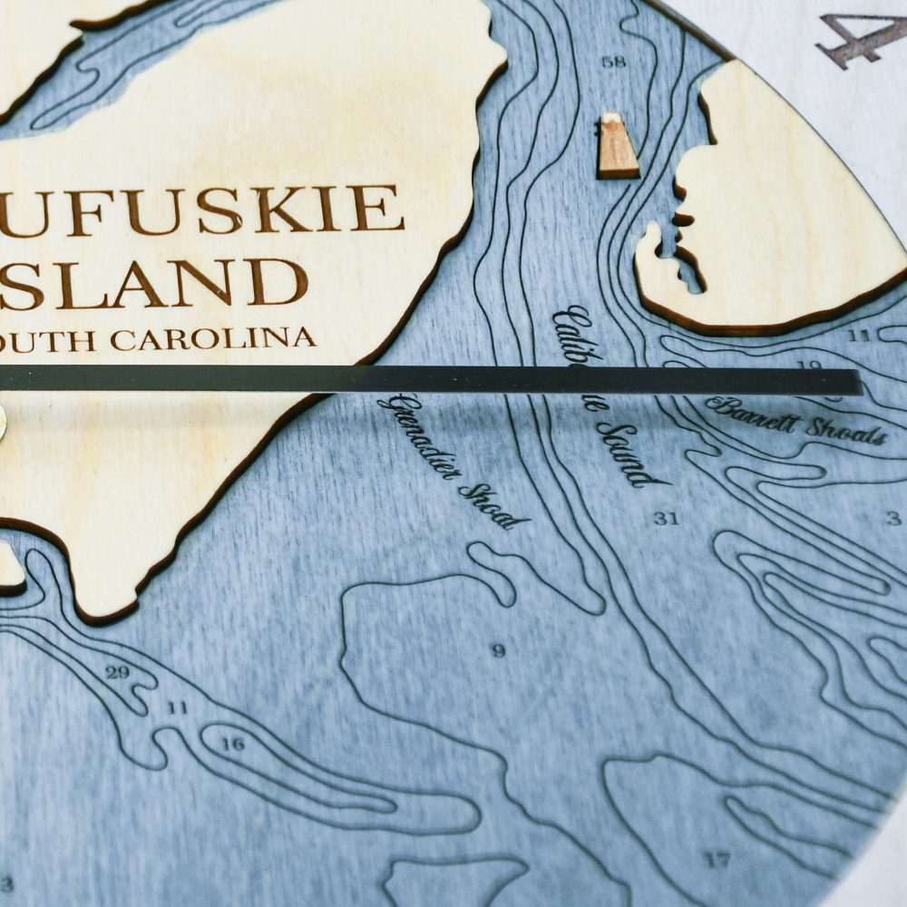 Daufuskie Island Tide Clock Bleach Blue Accent with Deep Blue Water Detail Shot 1
