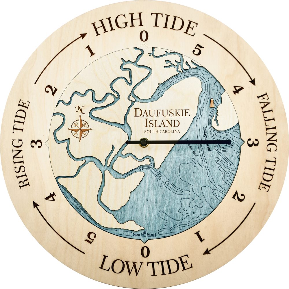 Daufuskie Island Tide Clock Birch Accent with Blue Green Water Product Shot