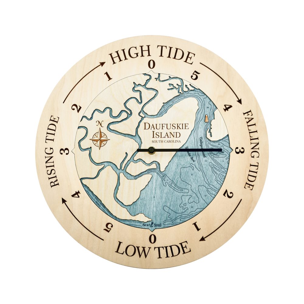 Daufuskie Island Tide Clock Birch Accent with Blue Green Water