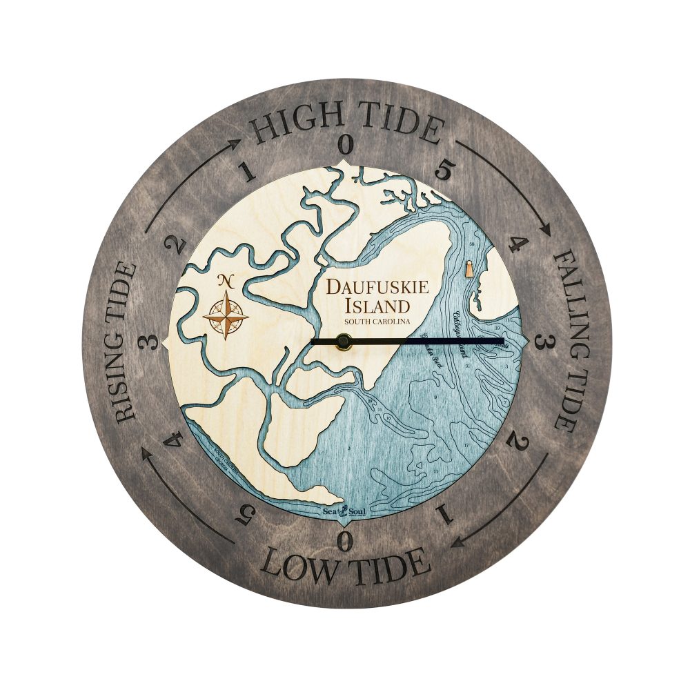 Daufuskie Island Tide Clock Driftwood Accent with Blue Green Water