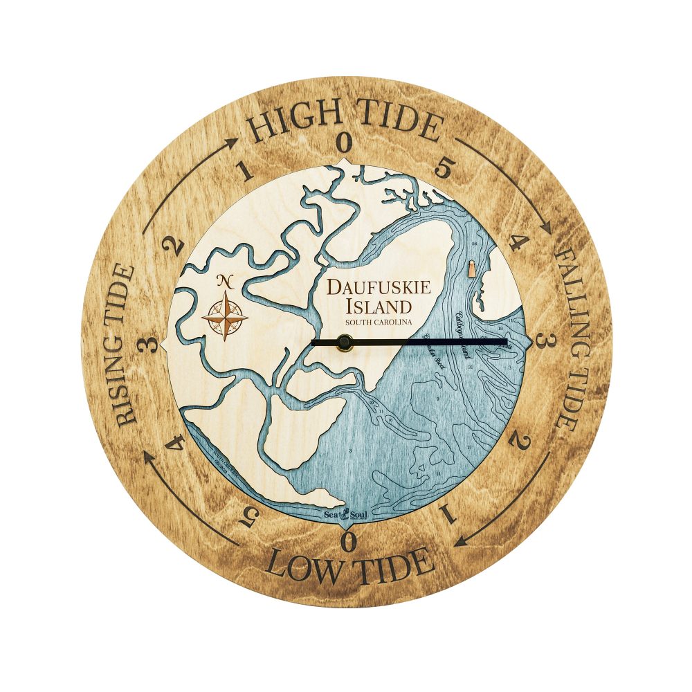 Daufuskie Island Tide Clock Honey Accent with Blue Green Water