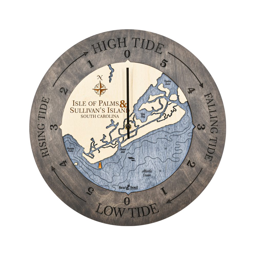 Isle of Palms Tide Clock Driftwood Accent with Deep Blue Water