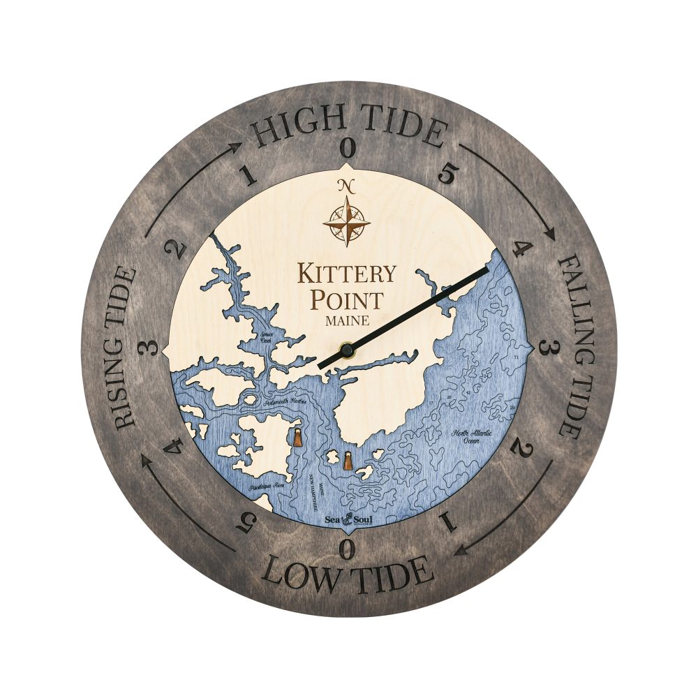 Kittery Point Tide Clock Driftwood Accent with Deep Blue Water